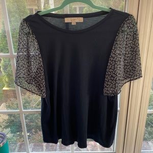 Loft top navy with light floral  sleeves Large petite $12